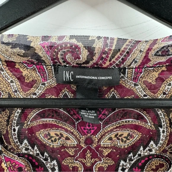 INC International Concepts Paisley Mesh Sleeve Top V-Neck Size Large - Picture 4 of 8